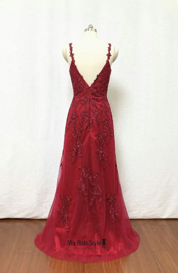 A line Burgundy Prom Dress