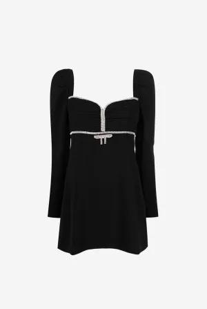Black Crepe Diamanté Mini Dress