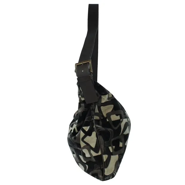 Celine Brown Print Velvet Shoulder Bag