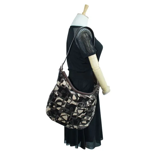 Celine Brown Print Velvet Shoulder Bag