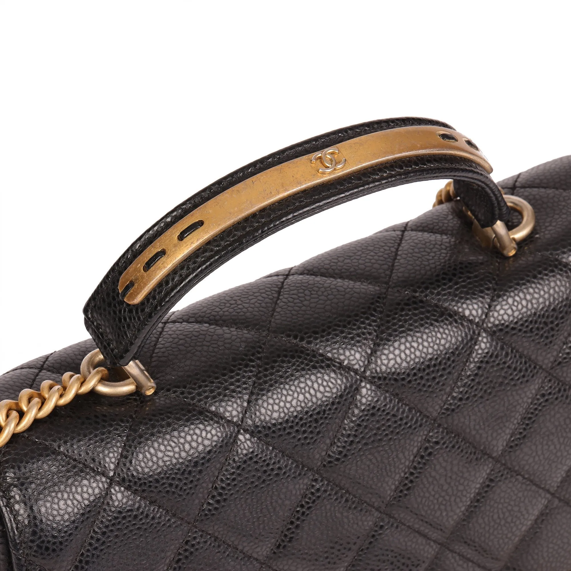 Chanel Black Quilted Caviar Leather Medium Classic Top Handle Flap Bag