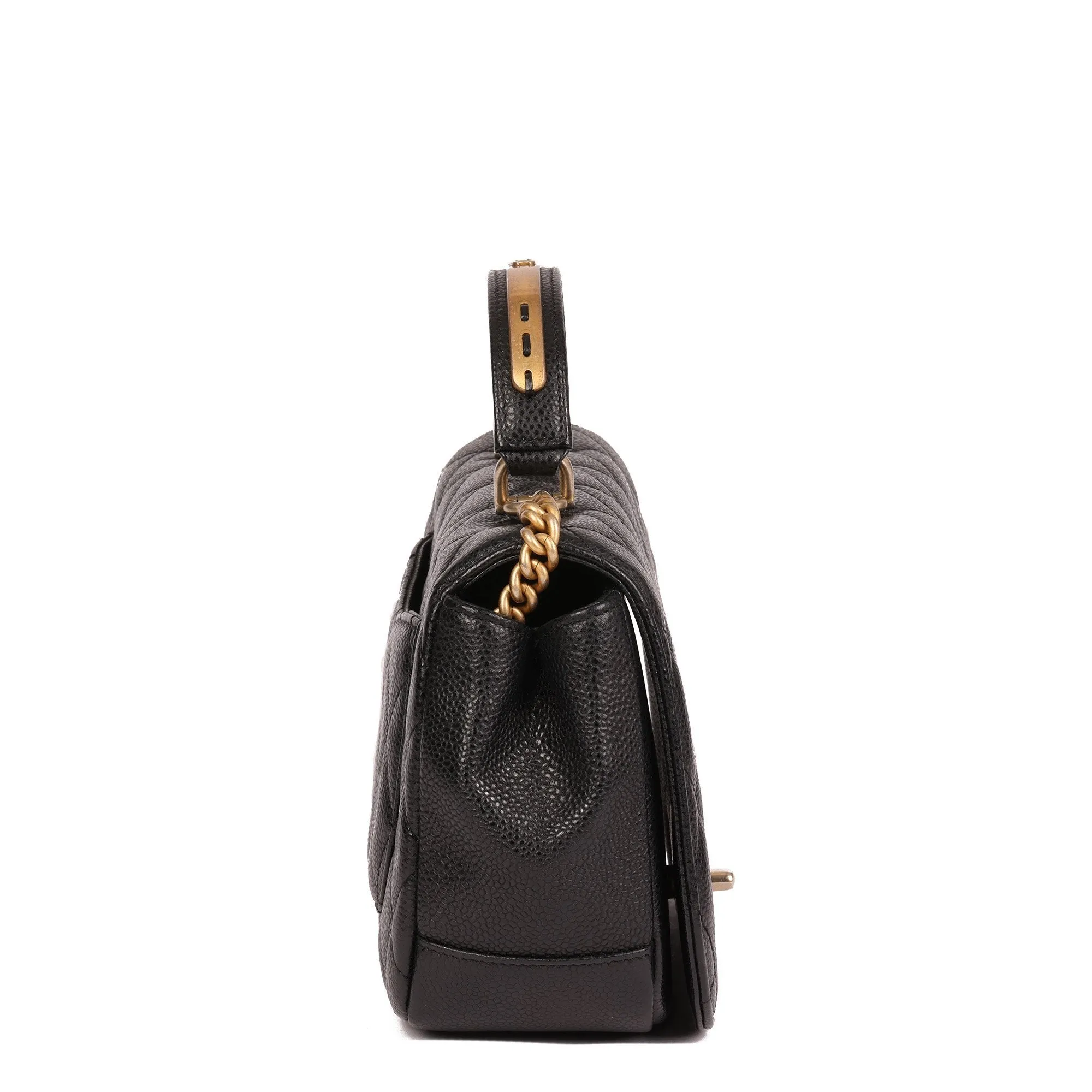 Chanel Black Quilted Caviar Leather Medium Classic Top Handle Flap Bag