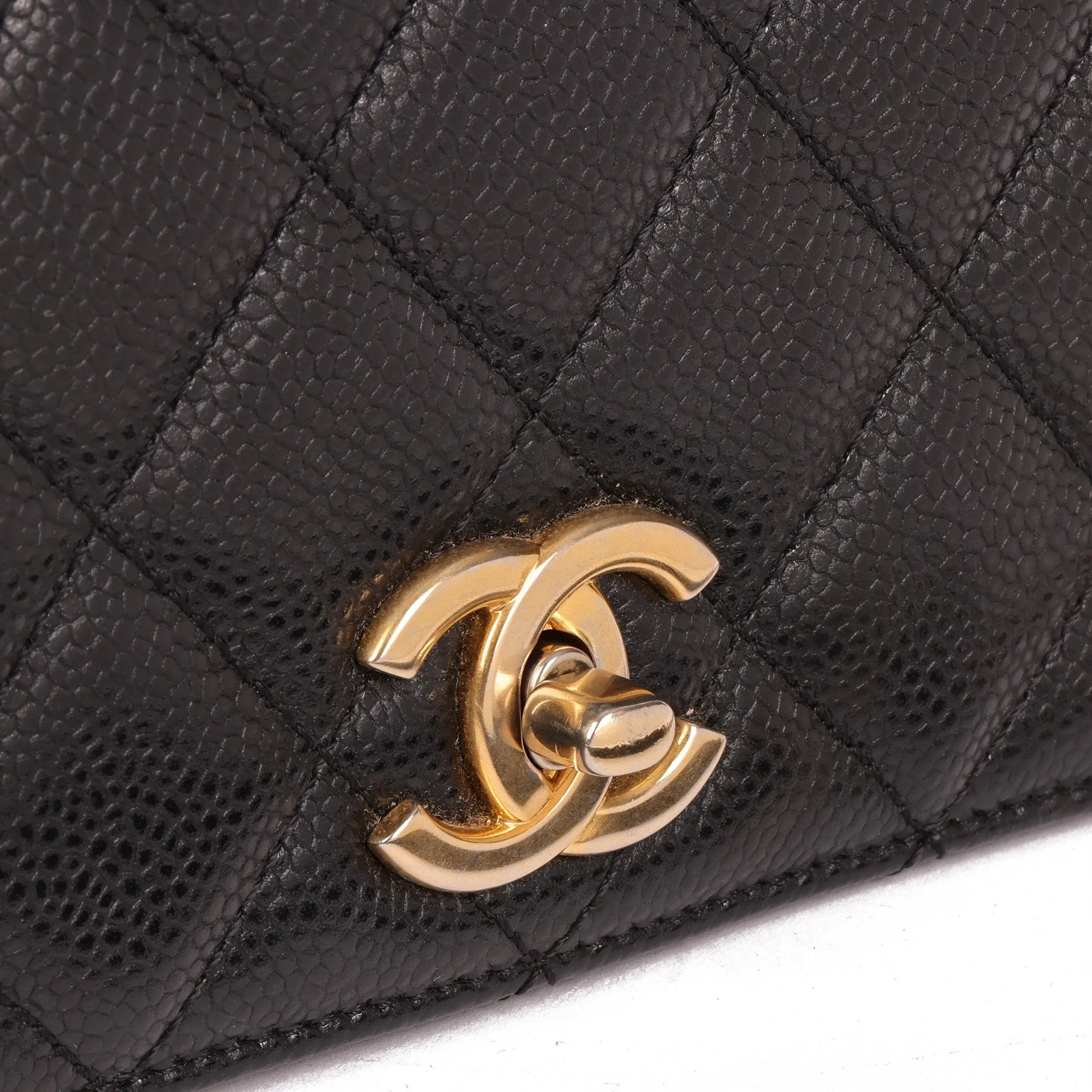 Chanel Black Quilted Caviar Leather Medium Classic Top Handle Flap Bag