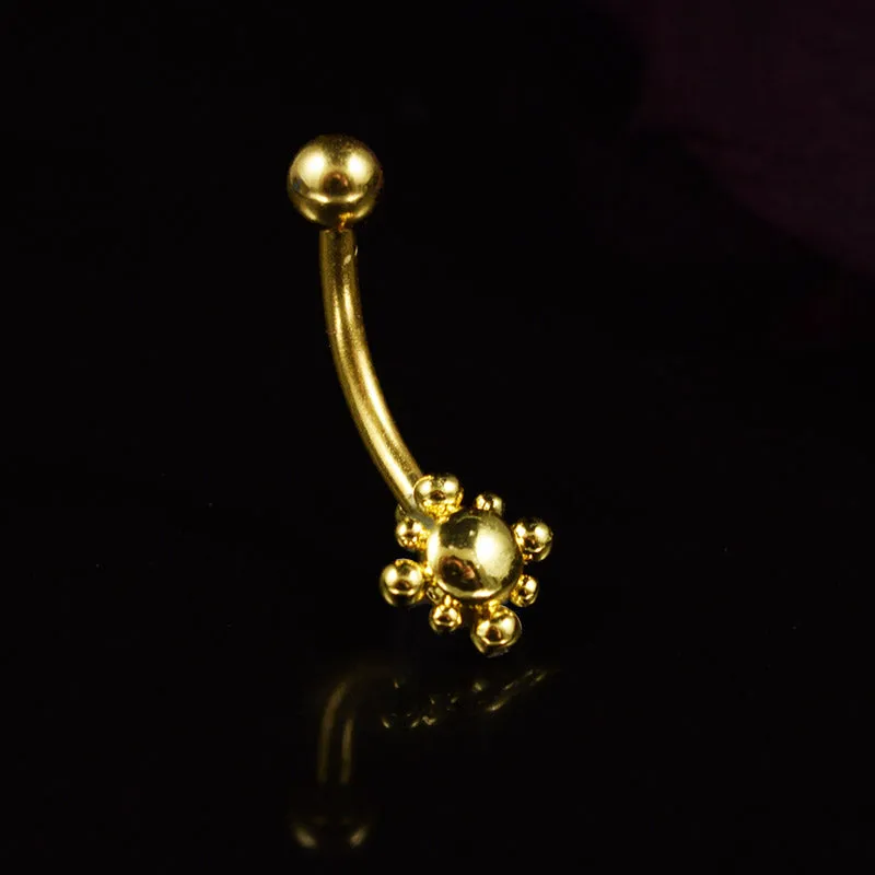 Curved Barbell with Beaded Sun in Gold