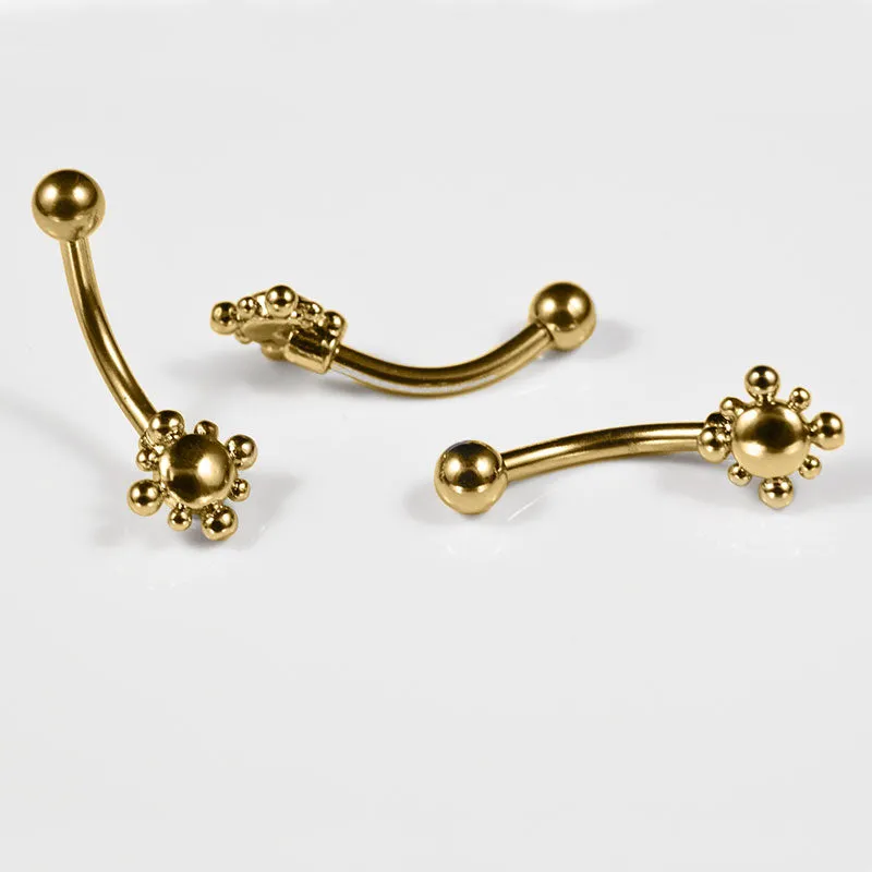 Curved Barbell with Beaded Sun in Gold