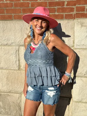 Dusty Blue Ruffled Top