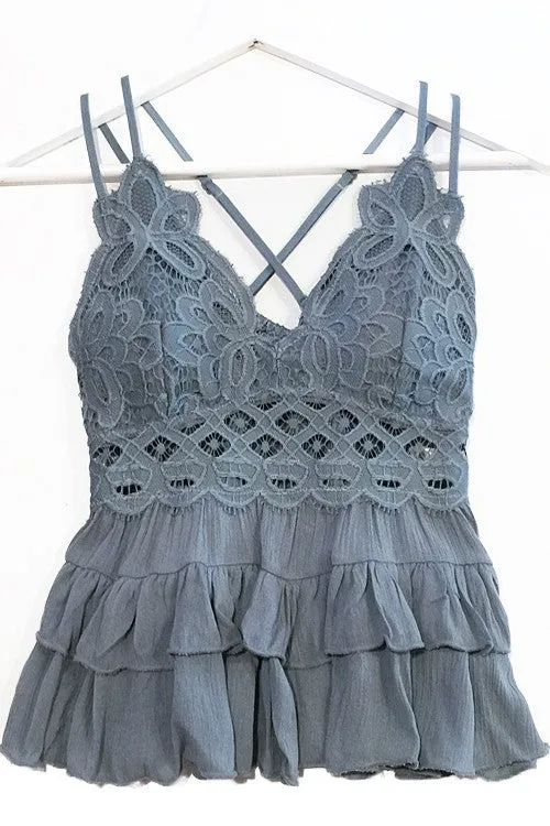 Dusty Blue Ruffled Top