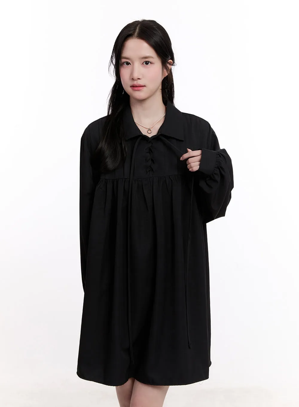 Flowy Collared Pintuck Mini Dress CM526