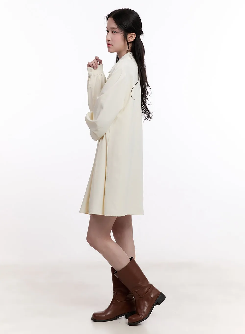 Flowy Collared Pintuck Mini Dress CM526