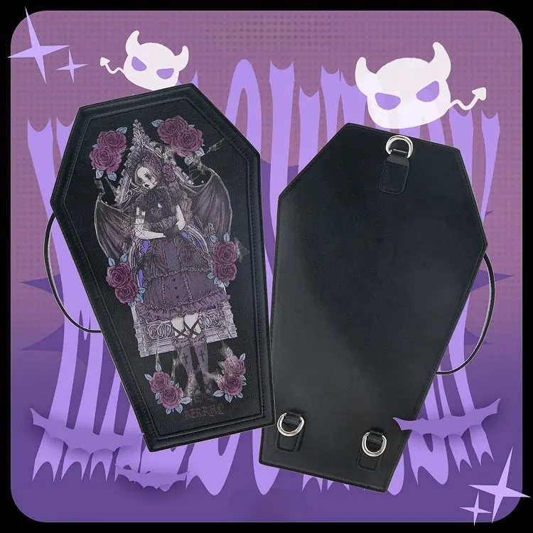 Gothic Black Coffin-shaped Graphic Print Halloween Bag