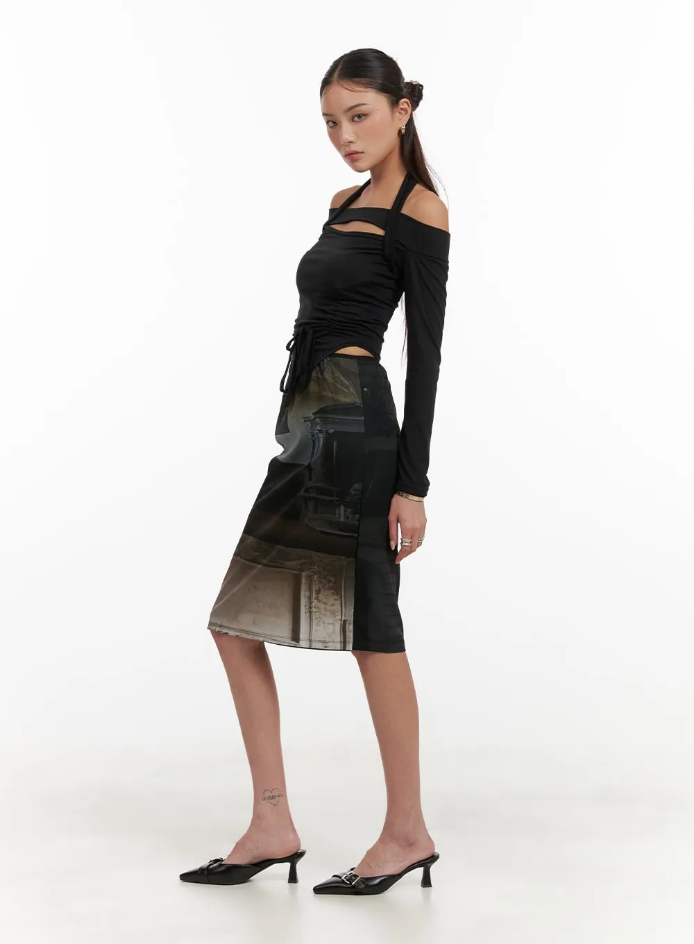 Graphic Print Midi Skirt CY402