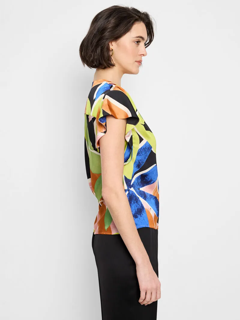 Mega Blooms Flutter Woven Top - Green Multi