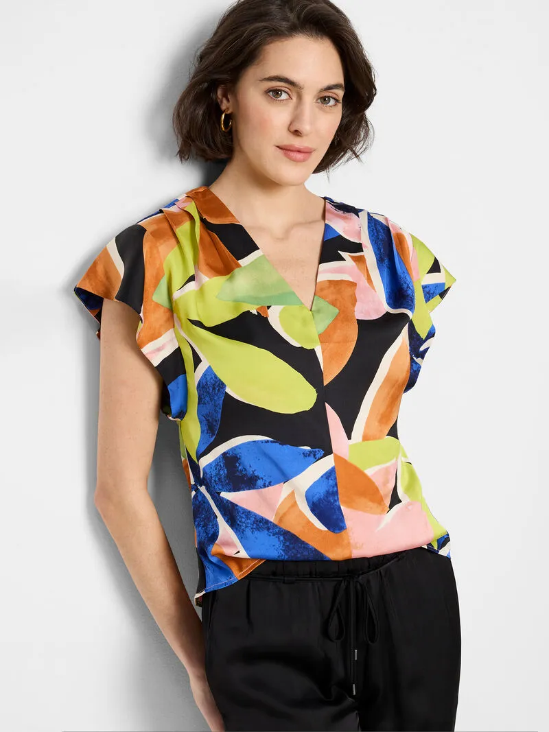 Mega Blooms Flutter Woven Top - Green Multi