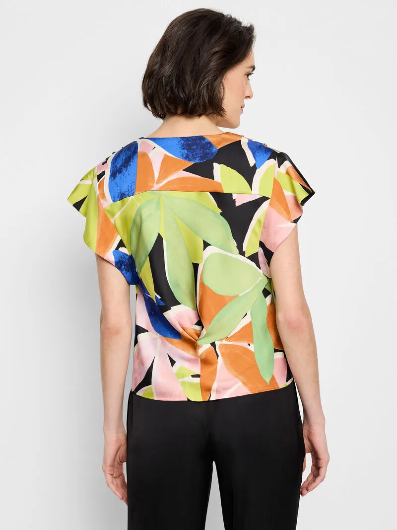 Mega Blooms Flutter Woven Top - Green Multi