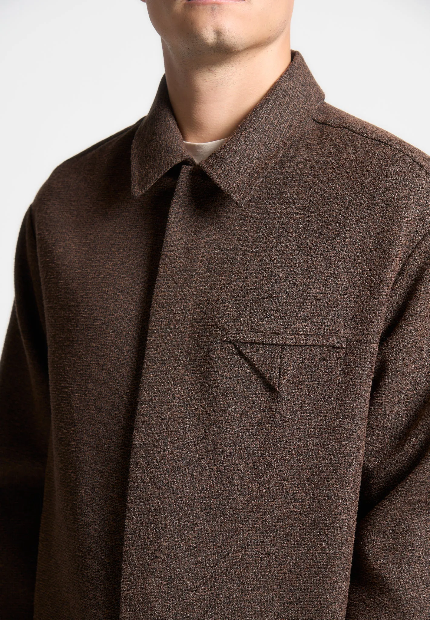 Melange Tailored Shirt with Triangle Pocket - Brown