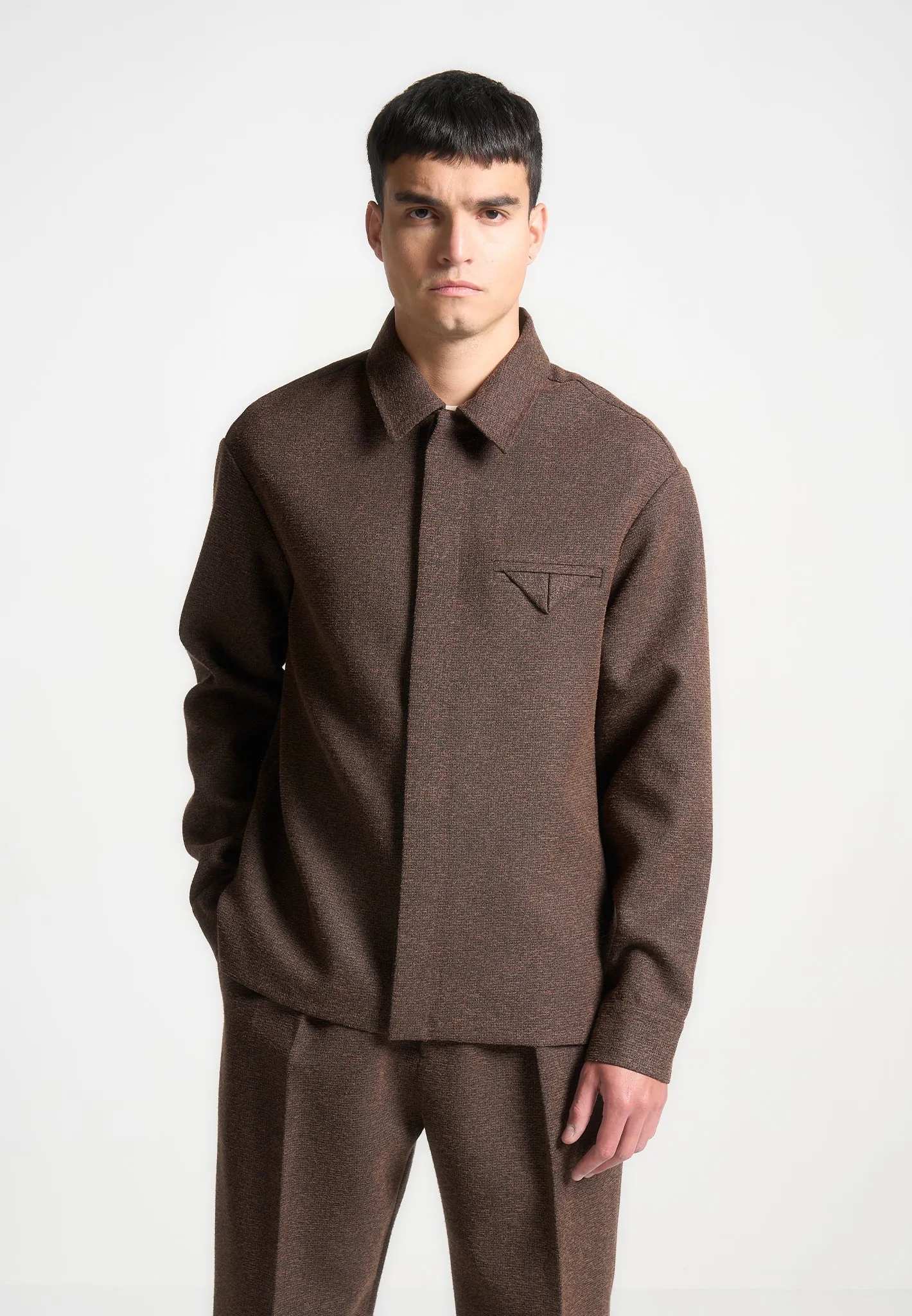 Melange Tailored Shirt with Triangle Pocket - Brown