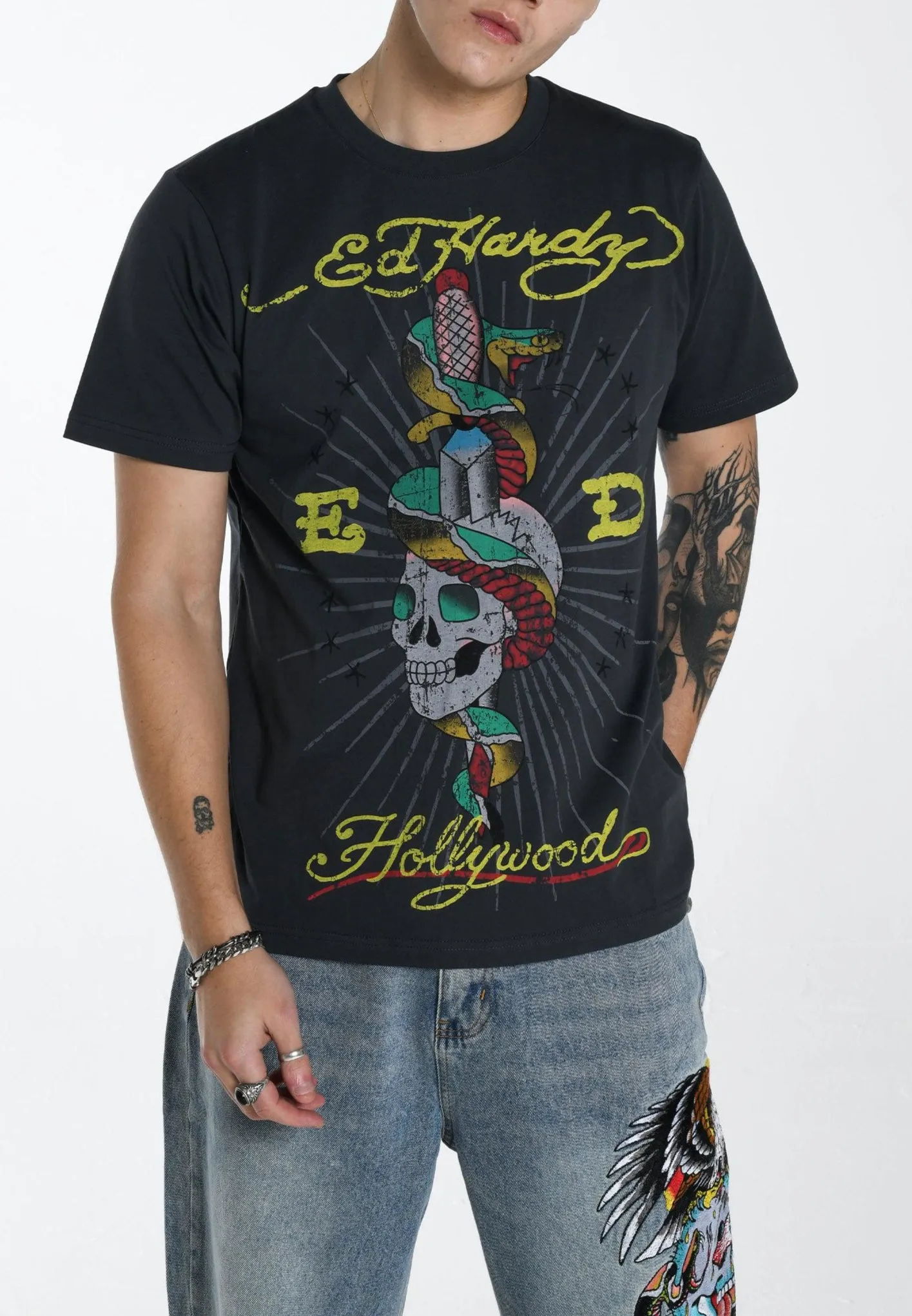 Mens Hollywood-Snake T-Shirt - Black