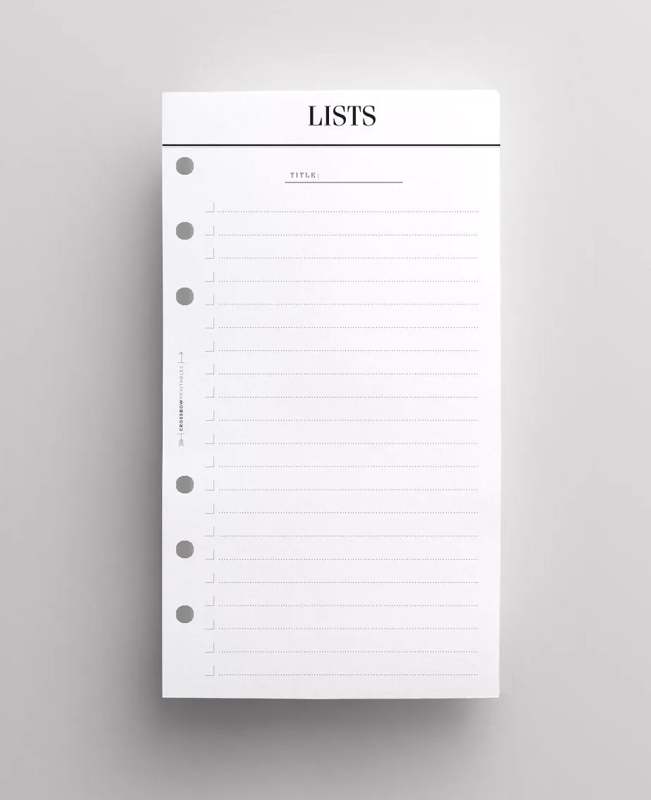 Minimal List Planner Inserts: Personal Size