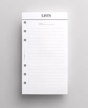 Minimal List Planner Inserts: Personal Size
