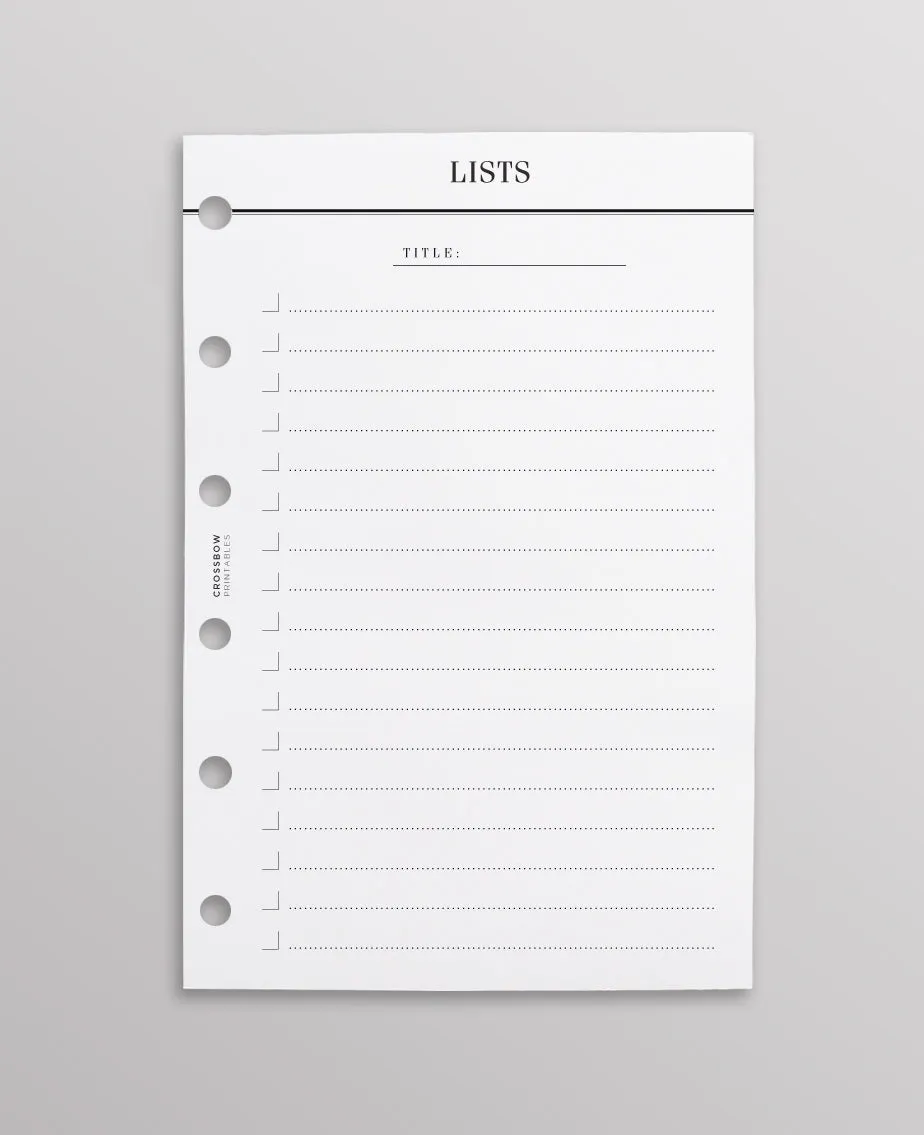 Minimal Planner Inserts: Lists Pocket Size