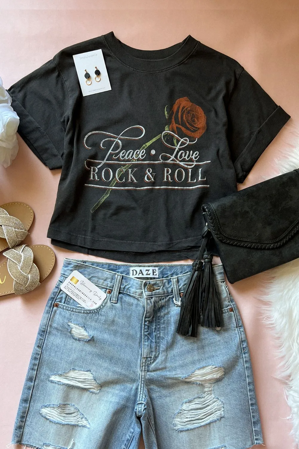 Peace Love Rock & Roll | Boxy Crop Tee | Girl Dangerous