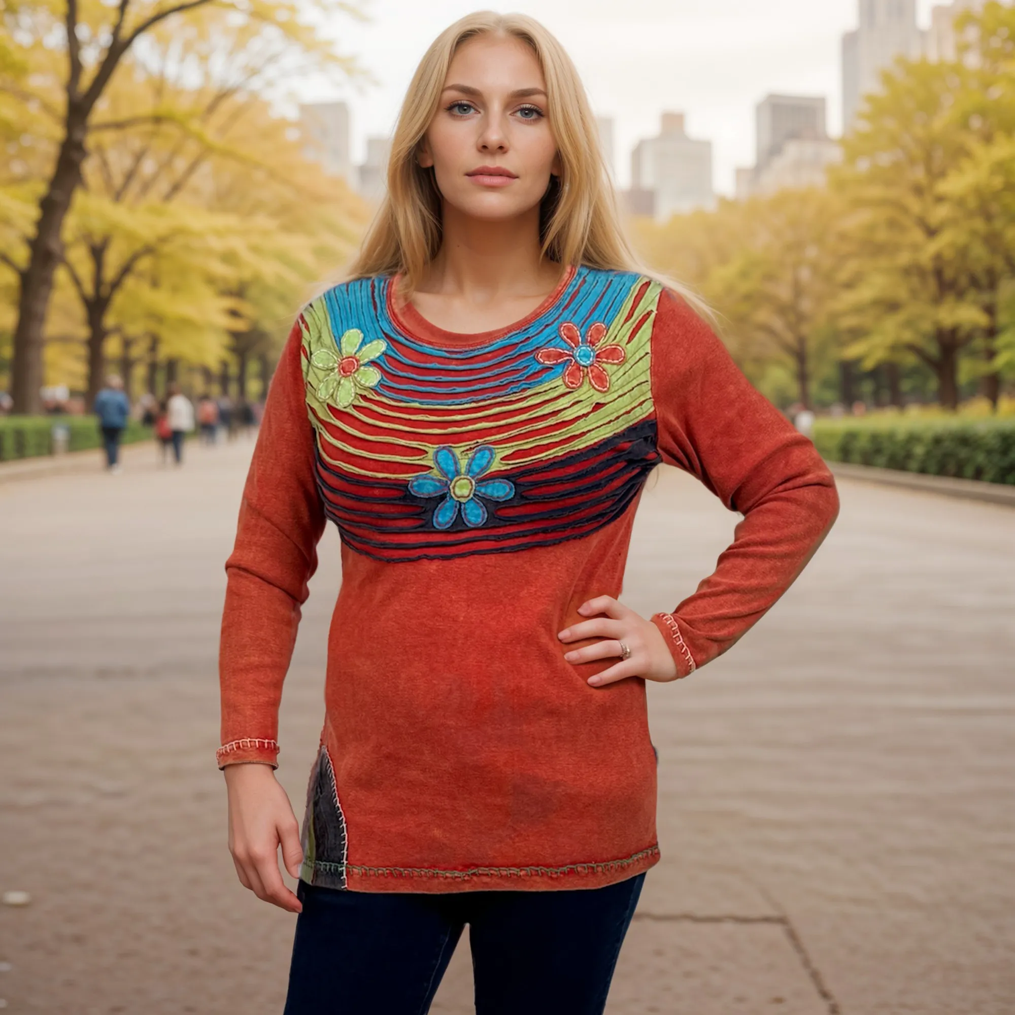 R 207 Gypsy Boho Rib Knit Distressed Stonewashed Razor Cut Blouse
