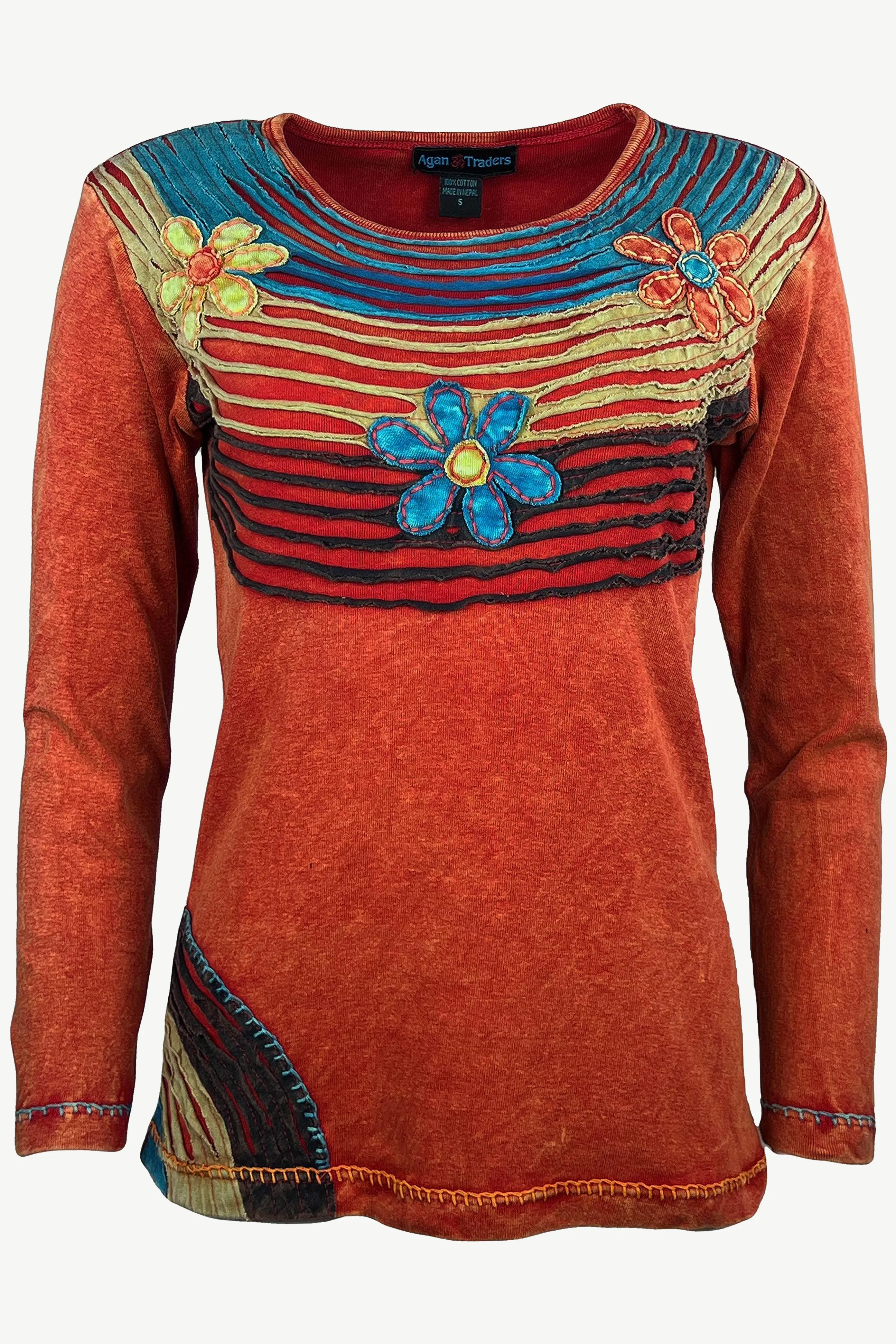 R 207 Gypsy Boho Rib Knit Distressed Stonewashed Razor Cut Blouse