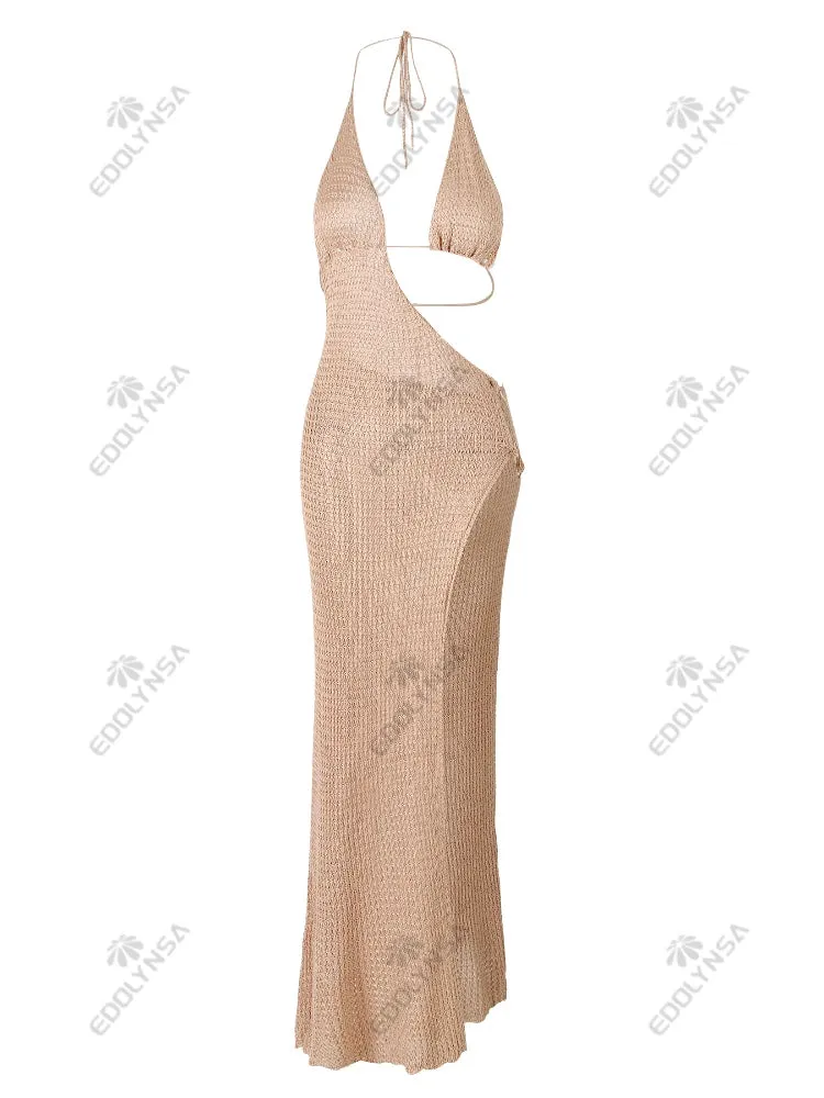 Sexy Slim Low-cut Tie Knit Halter Cut Out