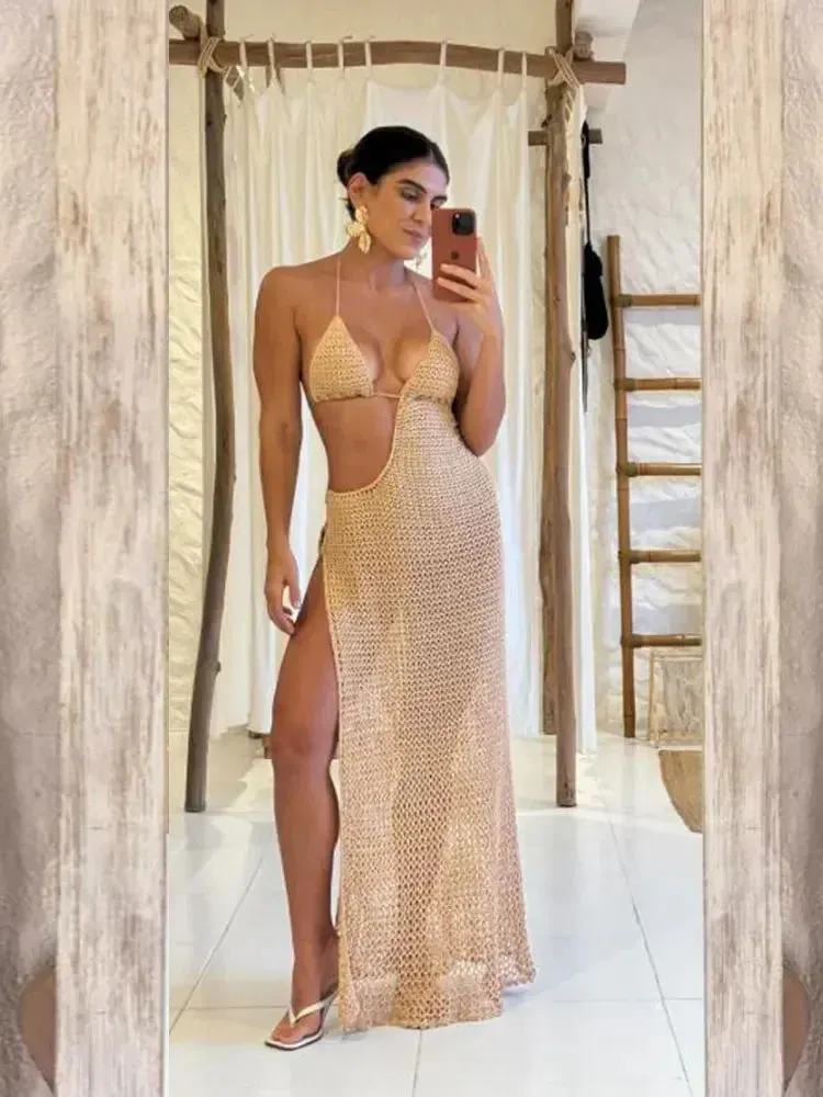 Sexy Slim Low-cut Tie Knit Halter Cut Out