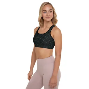 Teal Blue Dots Sports Bra, Black Polka Dots Women's Padded Workout Bra - Made in USA/ EU